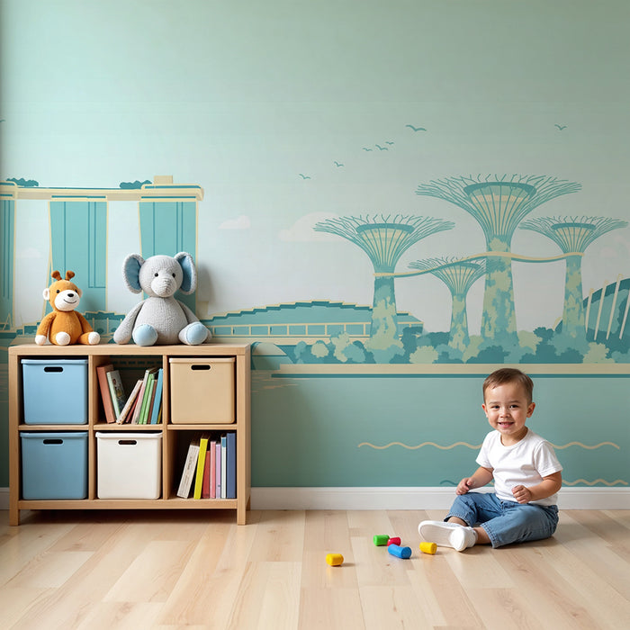 **Tapete Kinderzimmer | Moderne Stadtlandschaft von Singapur mit futuristischen Gärten**