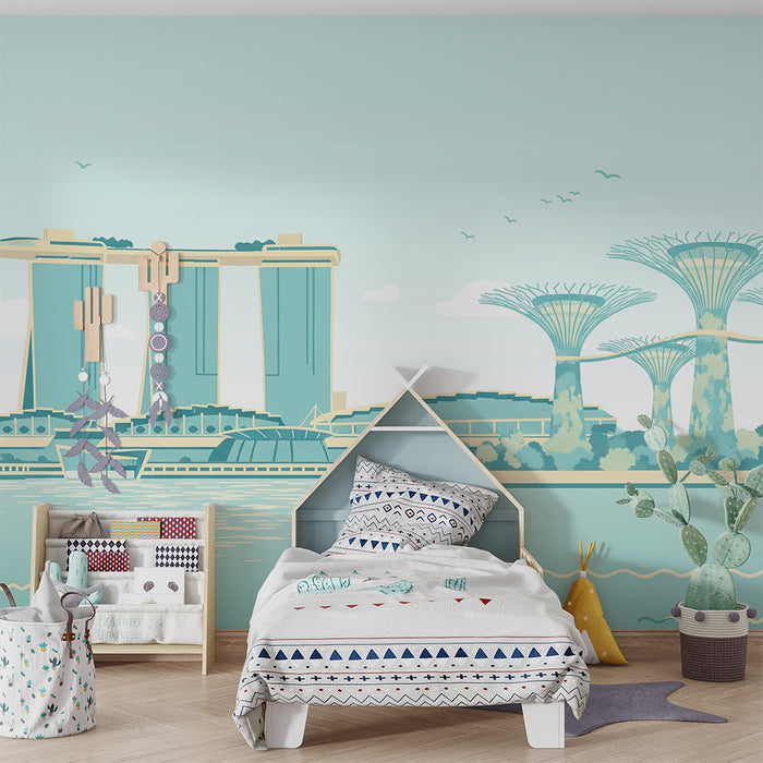 **Tapete Kinderzimmer | Moderne Stadtlandschaft von Singapur mit futuristischen Gärten**