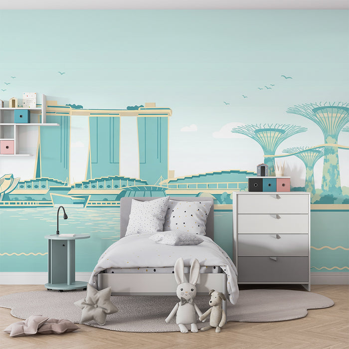 **Tapete Kinderzimmer | Moderne Stadtlandschaft von Singapur mit futuristischen Gärten**