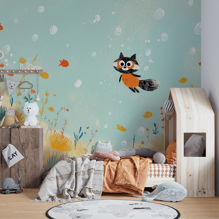 Kinderkamer behang | Kleine onderwaterdieren die een kleurrijke wereld verkennen