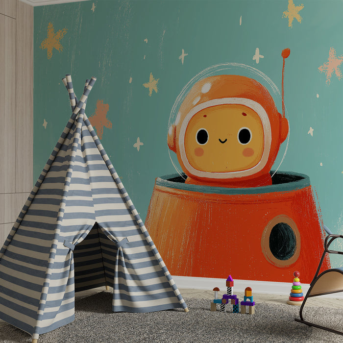 Tapet barnerom | Liten smilende astronaut i stjernespacet