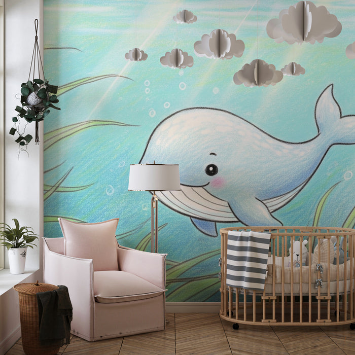 Papel pintado infantil | Pequeña ballenita submarina