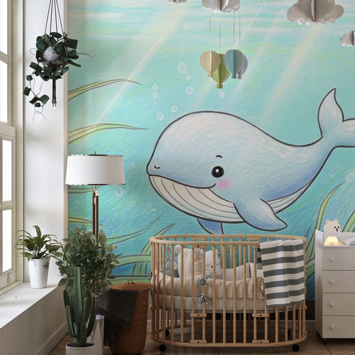 Papel pintado infantil | Pequeña ballenita submarina