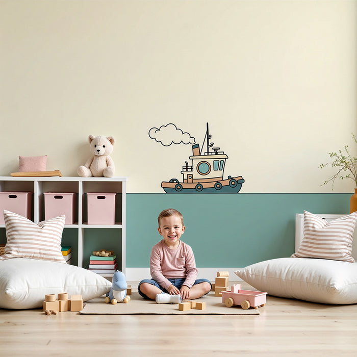 Kinderkamer behang | Kleine visboot op een rustige zee