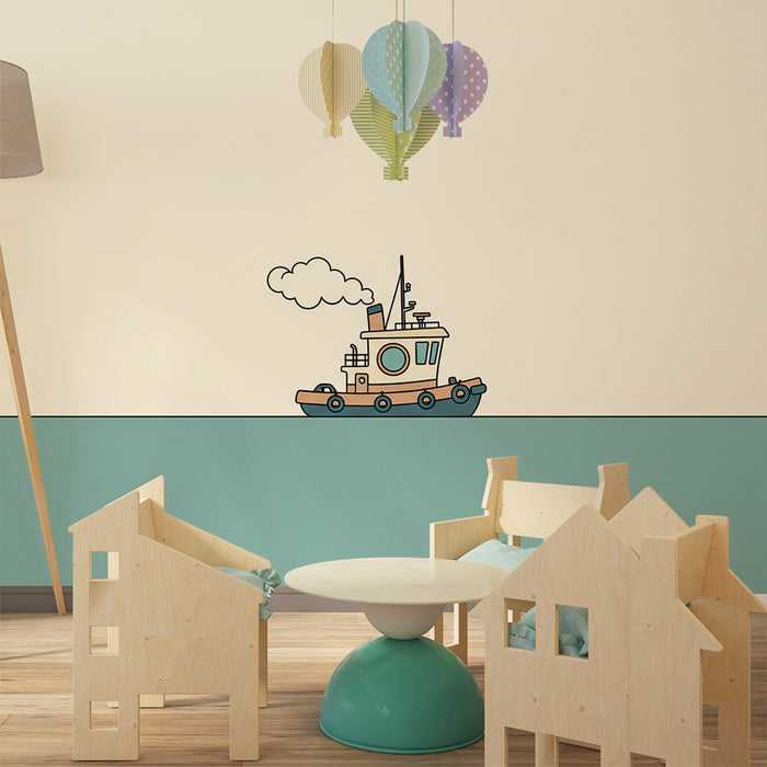 Kinderkamer behang | Kleine visboot op een rustige zee