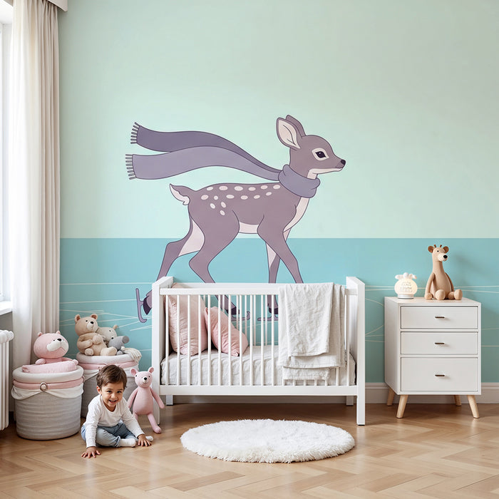 Papier peint chambre enfant | Petit cerf patineur sur glace