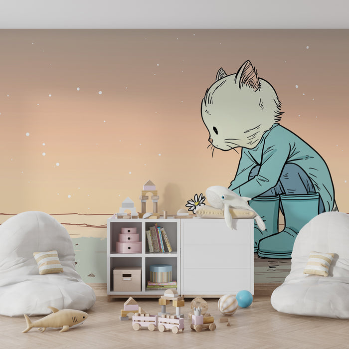 Barntapet | Liten katt planterar en blomma