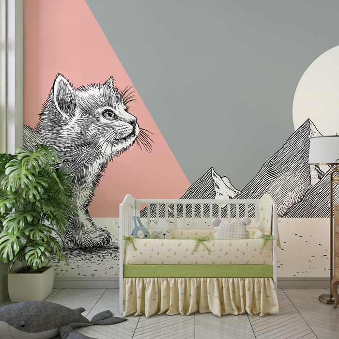 Papel de parede criança | Gatinho selvagem em uma paisagem de montanha