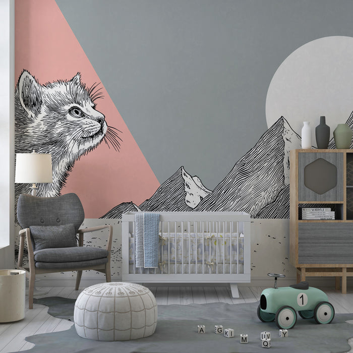 Papel de parede criança | Gatinho selvagem em uma paisagem de montanha