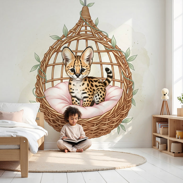 Dječja soba tapeta | Mali mačić u visećoj košari