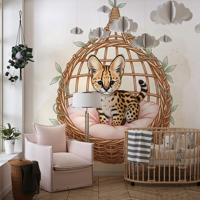 Dječja soba tapeta | Mali mačić u visećoj košari