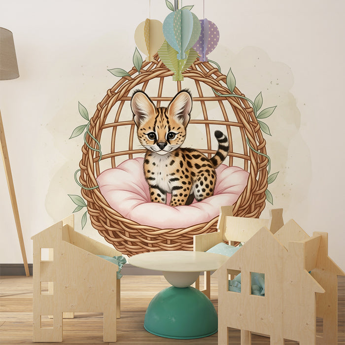 Dječja soba tapeta | Mali mačić u visećoj košari