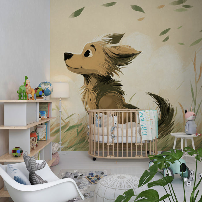 Kinderzimmer Tapete | Kleiner Hund auf dem Feld