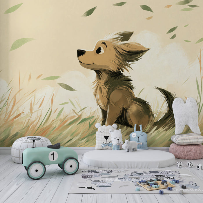 Kinderzimmer Tapete | Kleiner Hund auf dem Feld