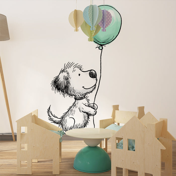 Tapet pentru camera copilului | Cățeluș vesel cu balon verde