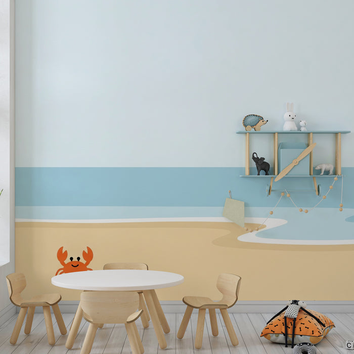 Kids room wallpaper | Little crab on the beach