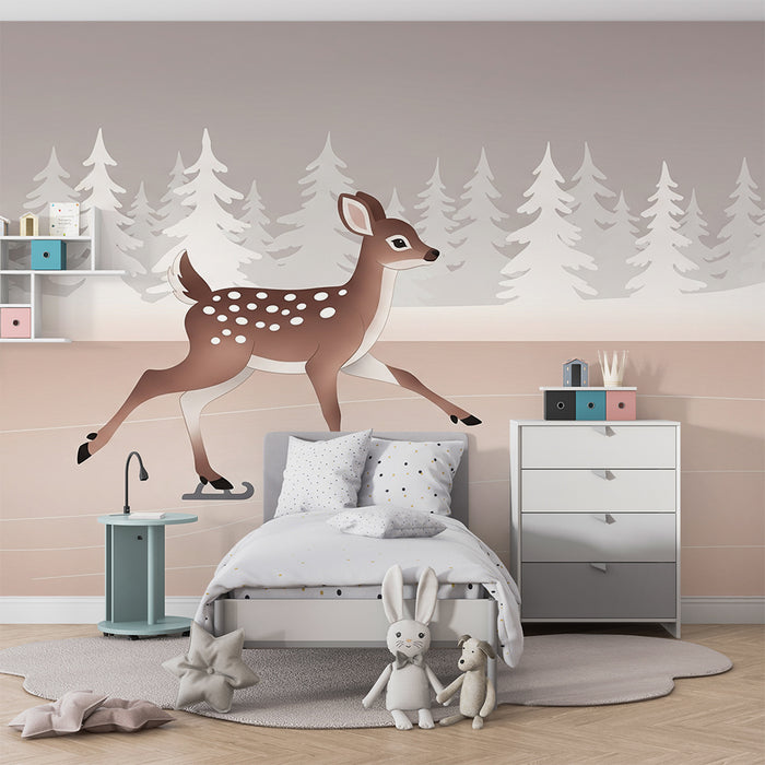 Papel de parede criança | Pequeno veado patinador no gelo