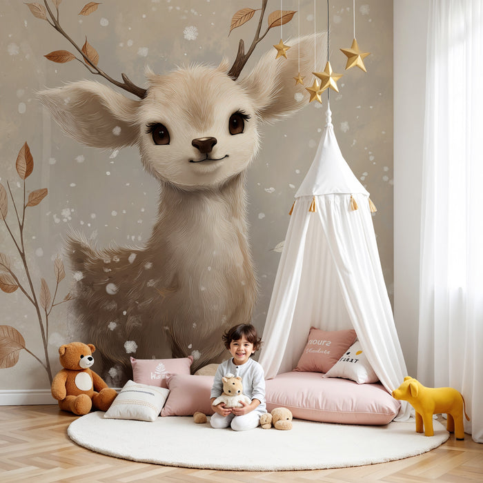 Kinderzimmer Tapete | Kleiner Rehkitz im Schnee