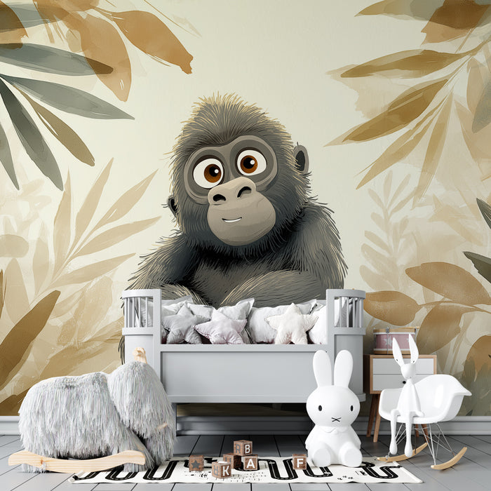 Kinderzimmer Tapete | Kleiner Gorilla mitten im Dschungel