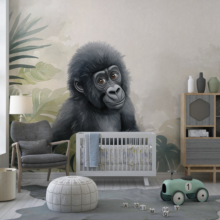 Kinderzimmer Tapete | Kleiner Gorilla und üppiger Dschungel