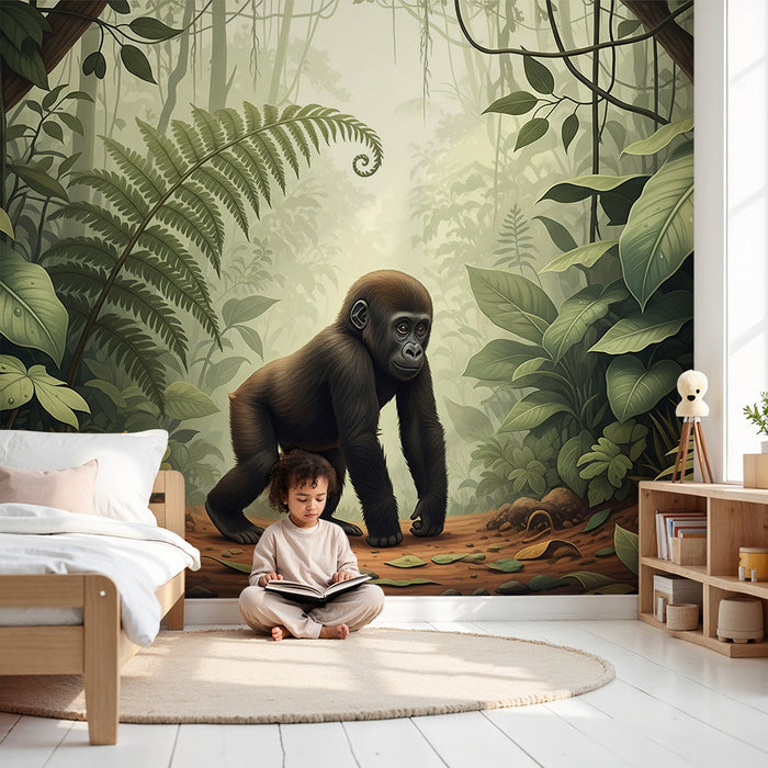 Kids' Room Wallpaper | Little Gorilla Exploring the Lush Jungle