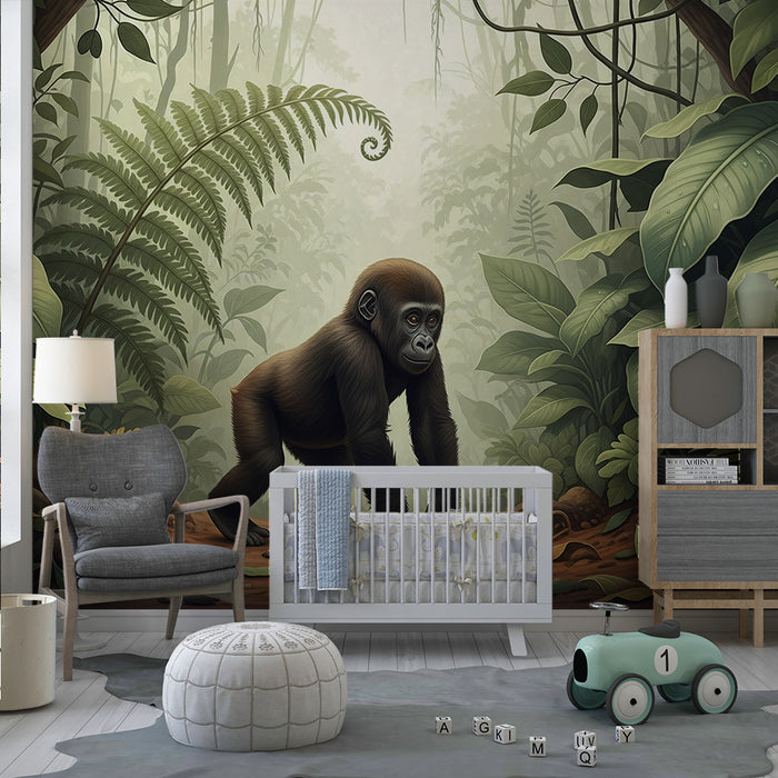 Kids' Room Wallpaper | Little Gorilla Exploring the Lush Jungle