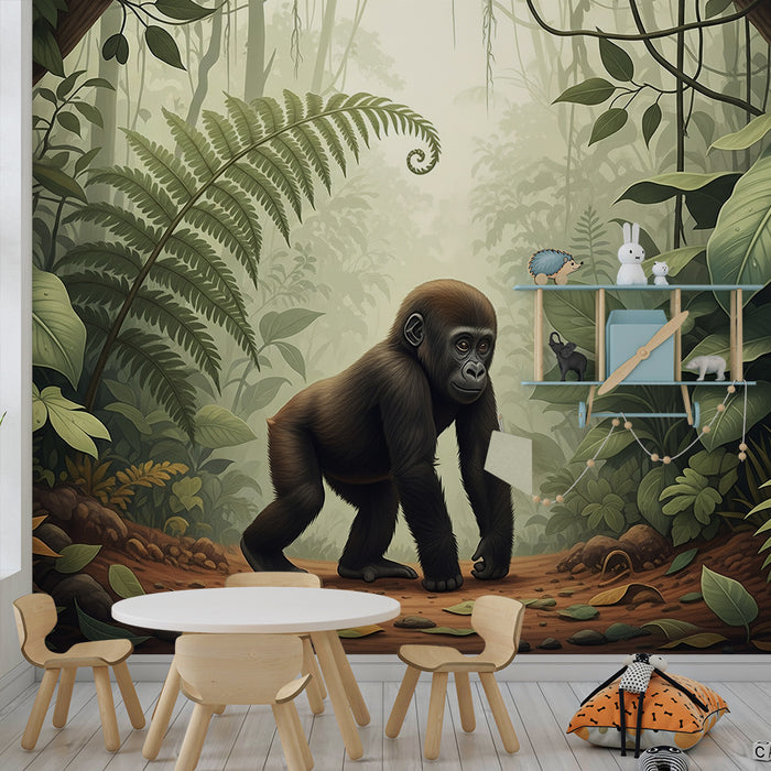 Kids' Room Wallpaper | Little Gorilla Exploring the Lush Jungle