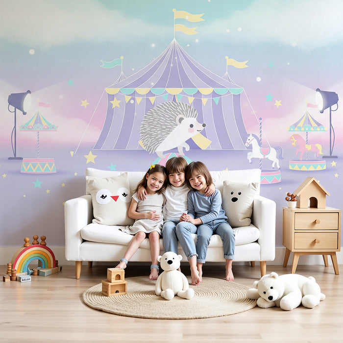 Kids room wallpaper | Little hedgehog at the circus