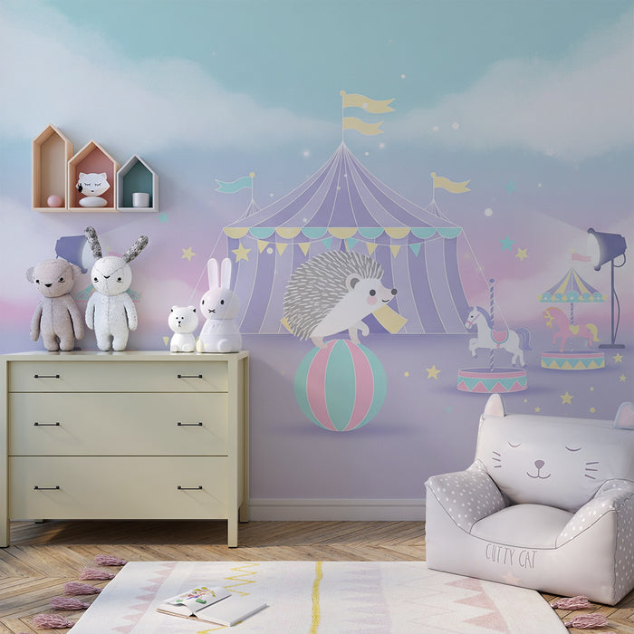 Kids room wallpaper | Little hedgehog at the circus