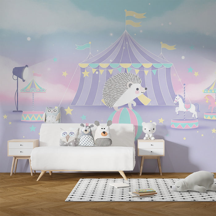 Kids room wallpaper | Little hedgehog at the circus