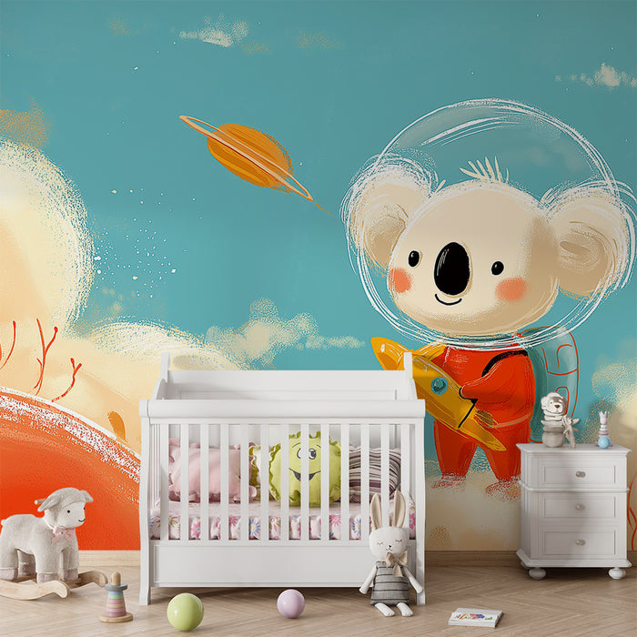 Carta da parati bambini | Piccolo koala astronauta esplora lo spazio