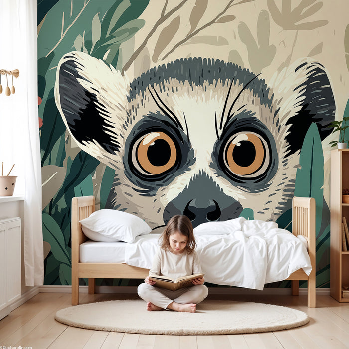 Kids room wallpaper | Malý zvědavý lemurek v džungli
