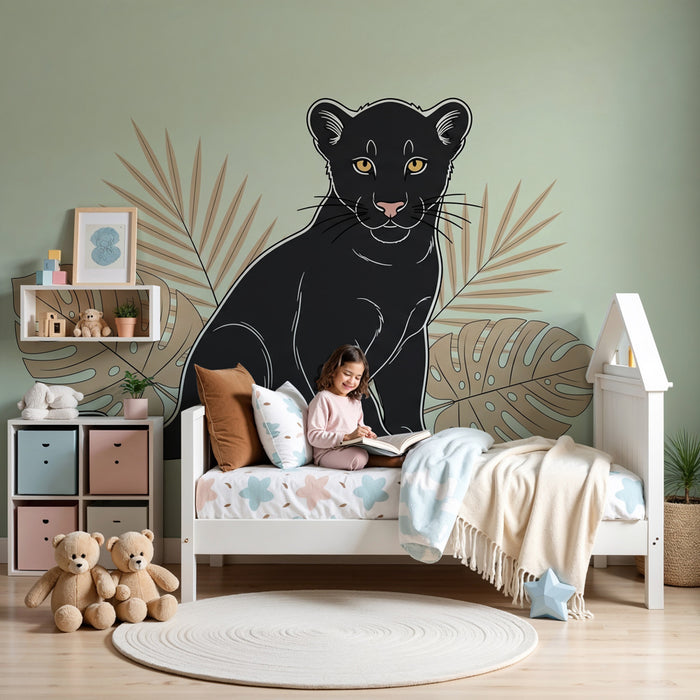Papel de parede criança | Pequeno leopardo e tropical