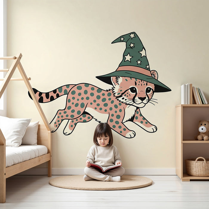Barntapet | Liten magisk leopard med trollkarlshatt