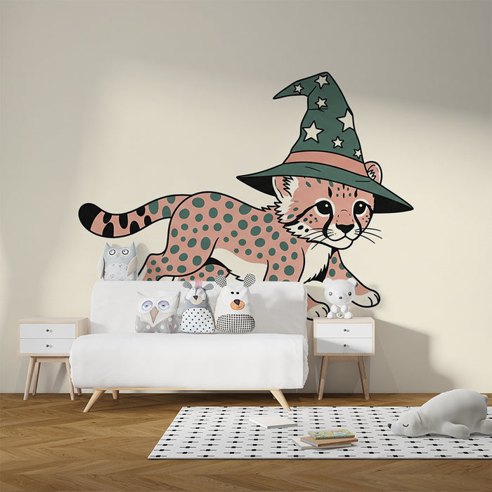 Barntapet | Liten magisk leopard med trollkarlshatt