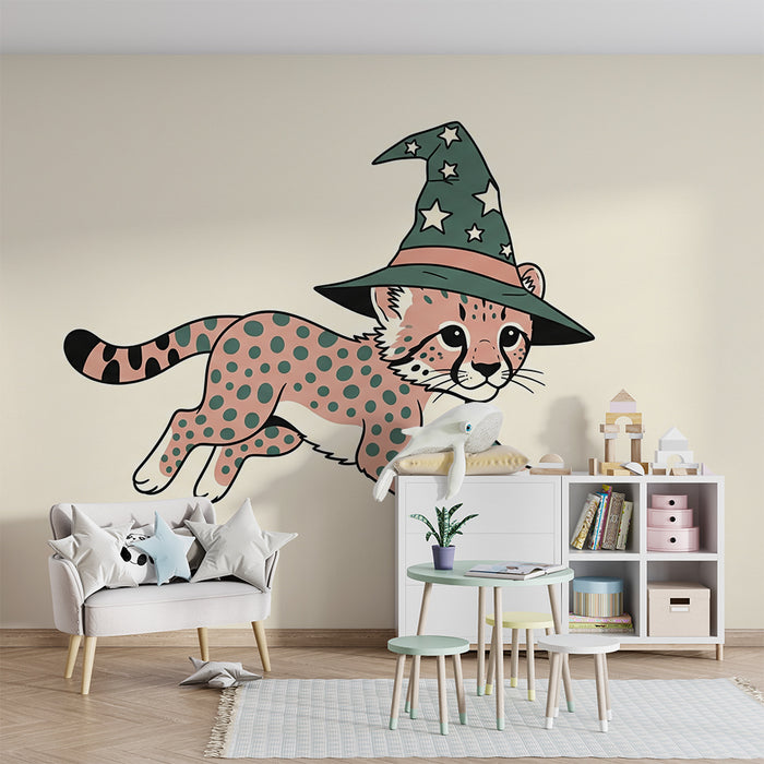 Barntapet | Liten magisk leopard med trollkarlshatt