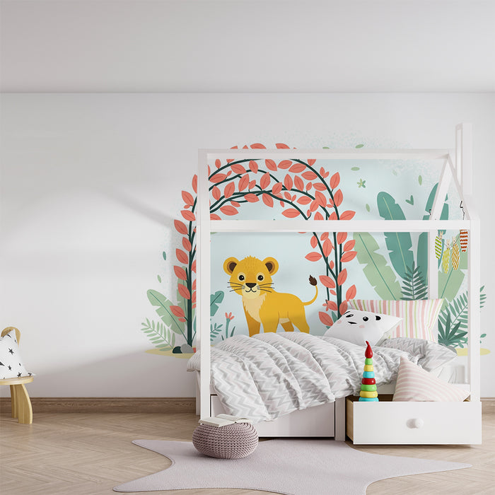 Barntapet | Liten lejon mitt i färgglad djungel