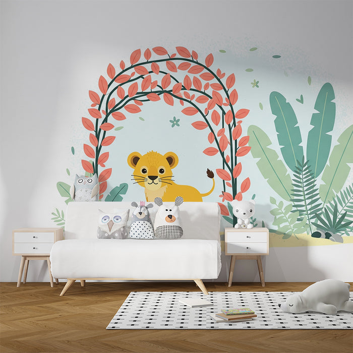 Barntapet | Liten lejon mitt i färgglad djungel