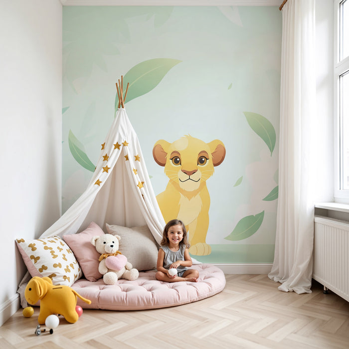 Papel pintado infantil | Pequeño león en la selva