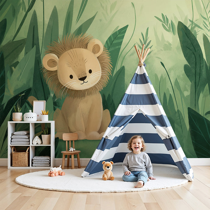 Papel pintado infantil | Un leoncito en la jungla