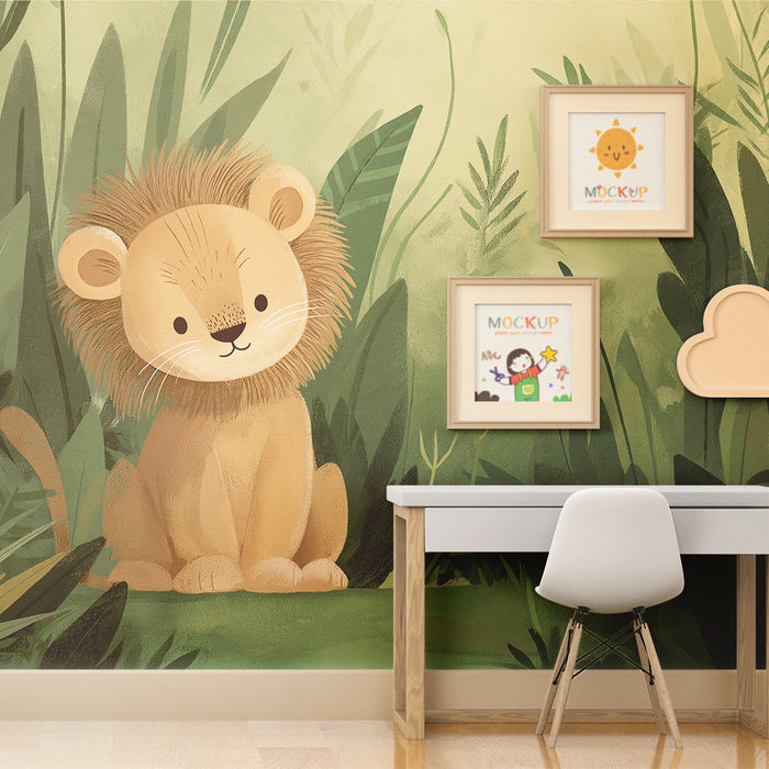 Papel pintado infantil | Un leoncito en la jungla