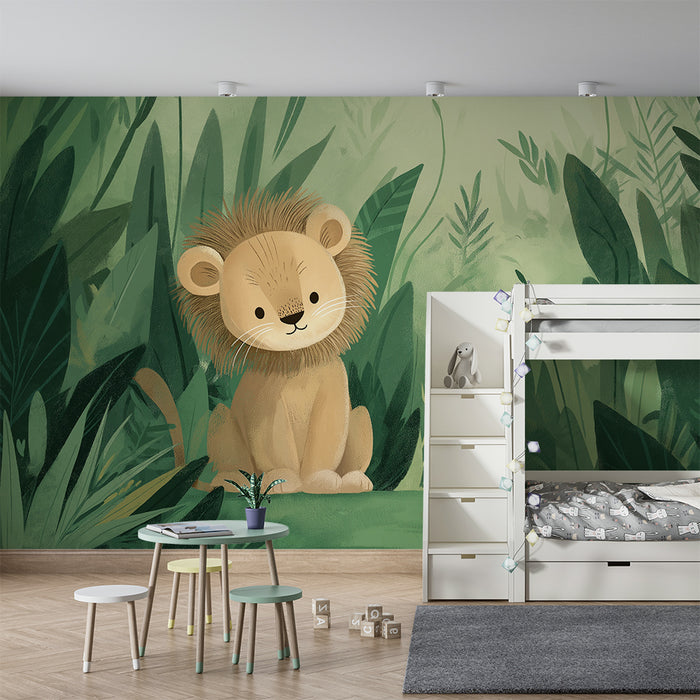 Papel pintado infantil | Un leoncito en la jungla