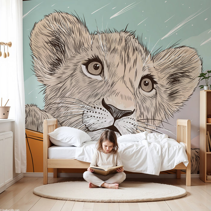 Kids room wallpaper | Little lion on safari