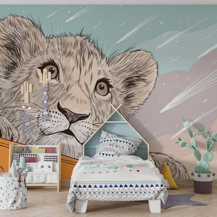 Kids room wallpaper | Little lion on safari