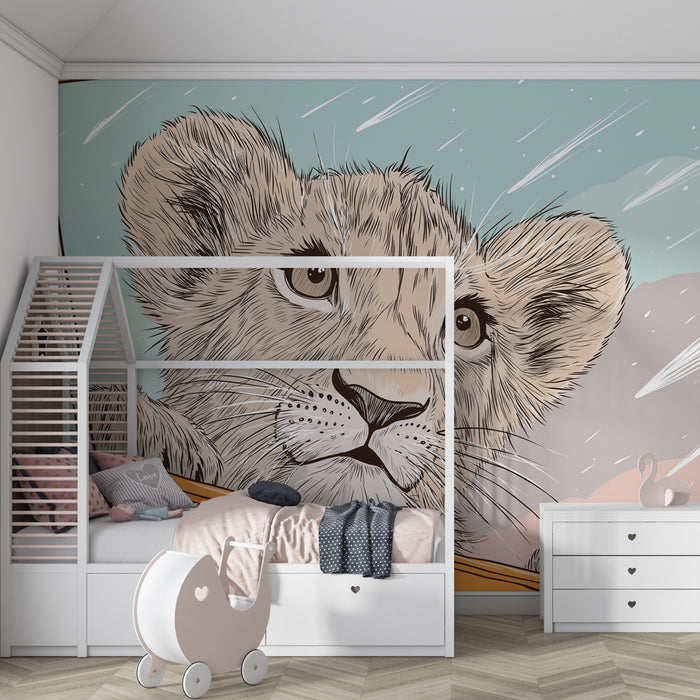Kids room wallpaper | Little lion on safari