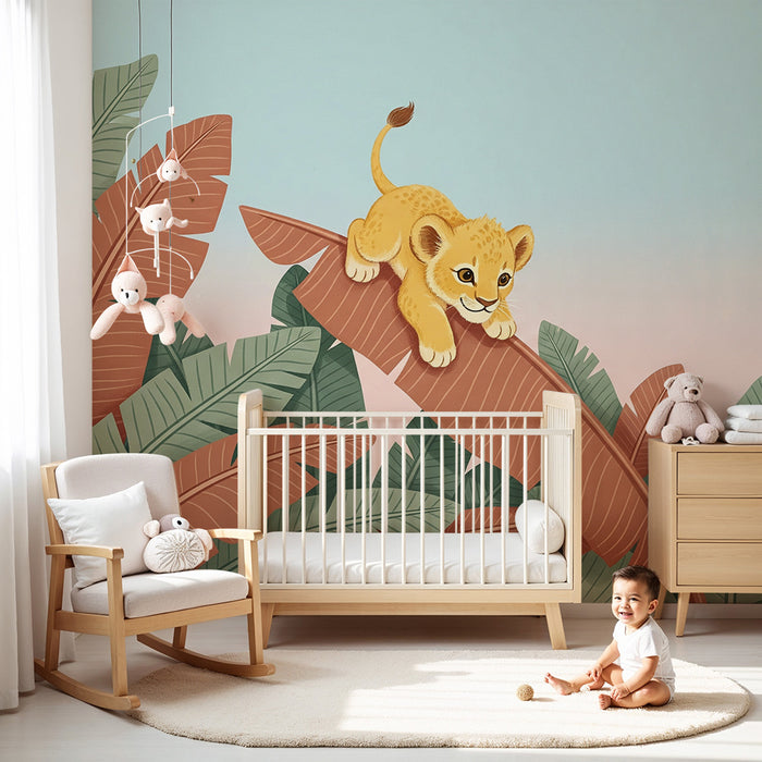 Barntapet | Liten busig lejon på tropiska löv