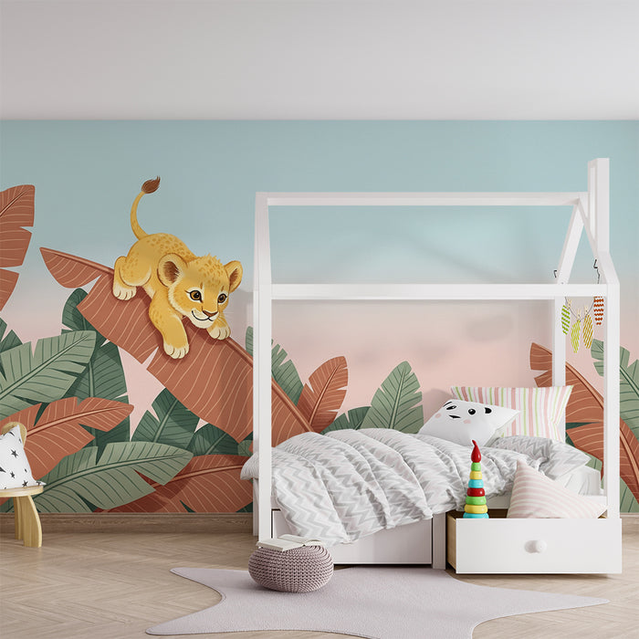 Barntapet | Liten busig lejon på tropiska löv