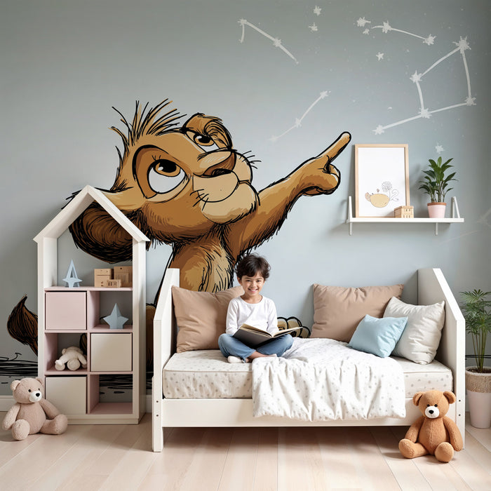 Tapet barnerom | Liten løve og stjernekonstellasjoner