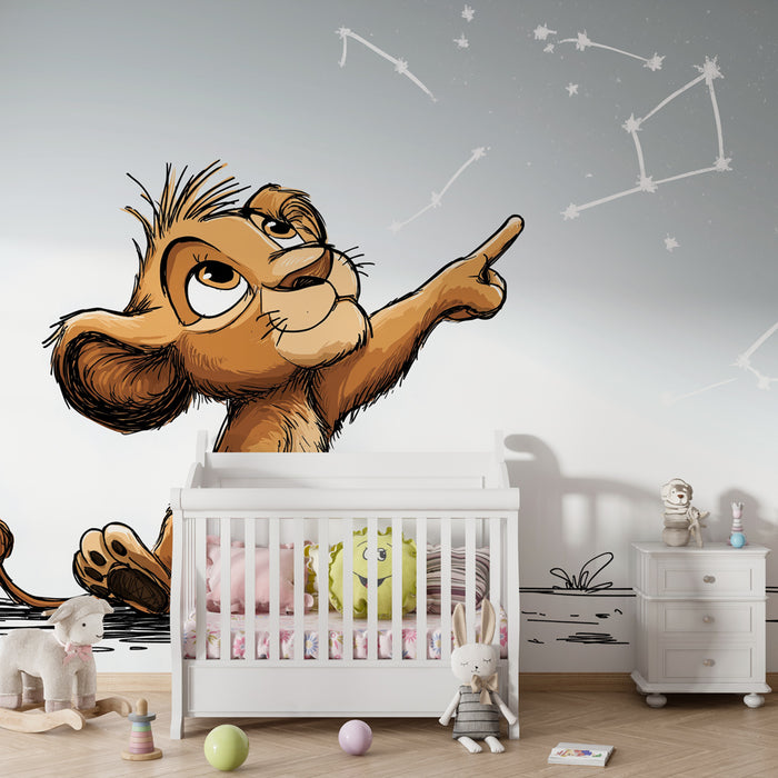 Tapet barnerom | Liten løve og stjernekonstellasjoner