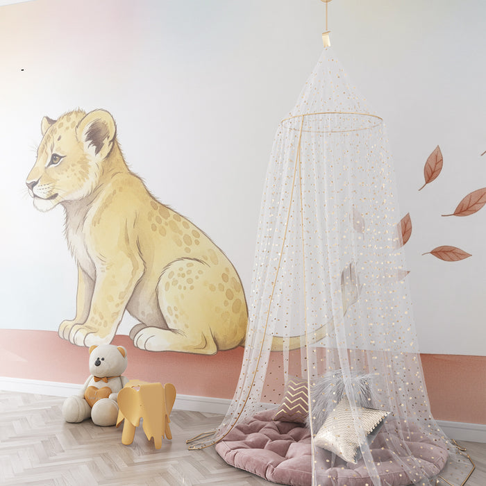 Papel de parede criança | Leãozinho e folhas coloridas